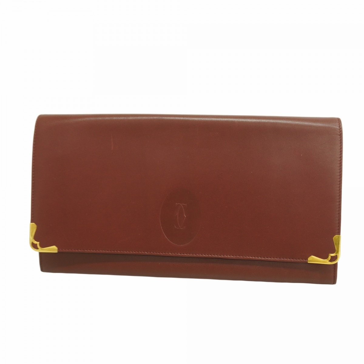 【6dd4350】カルティエ クラッチバッグ マスト レザー ボルドー ゴールド金具【中古】レディース