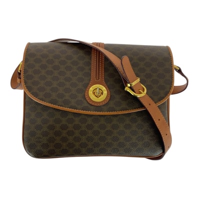 美品 CELINE セリーヌ マカダム柄 ブラウン ゴールド金具 PVC レザー/ ショルダーバッグ 506166 【中古】