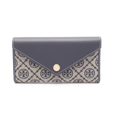 トリーバーチ Tory Burch Tモノグラム エンベロープ ロングウォレット 三つ折り長財布 財布 キャンバス レザー レディース ネイビー系 / ベージュ系 165023405 【新品】