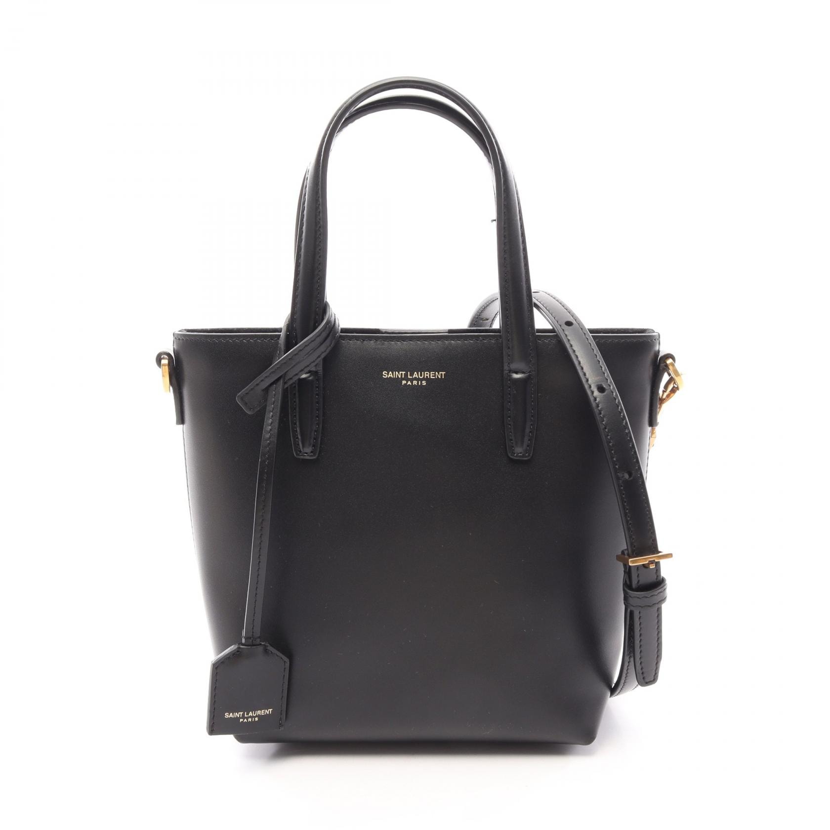 サンローランパリ SAINT LAURENT PARIS ミニ トイ ショッピングバッグ 2WAY ハンドバッグ バッグ レザー レディース ブラック系 773995 【中古】