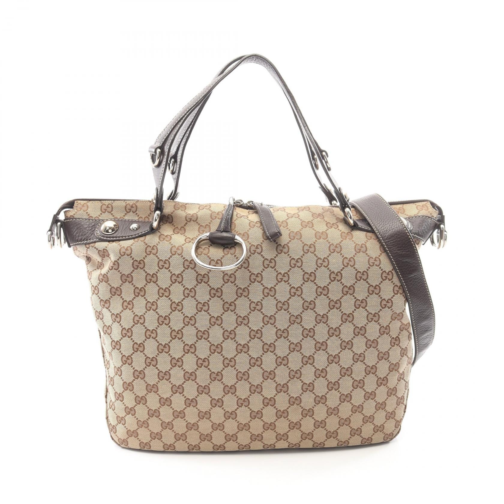 グッチ GUCCI GGキャンバス 2WAY トートバッグ バッグ キャンバス レザー レディース ベージュ系 / ブラウン系 232949 【中古】