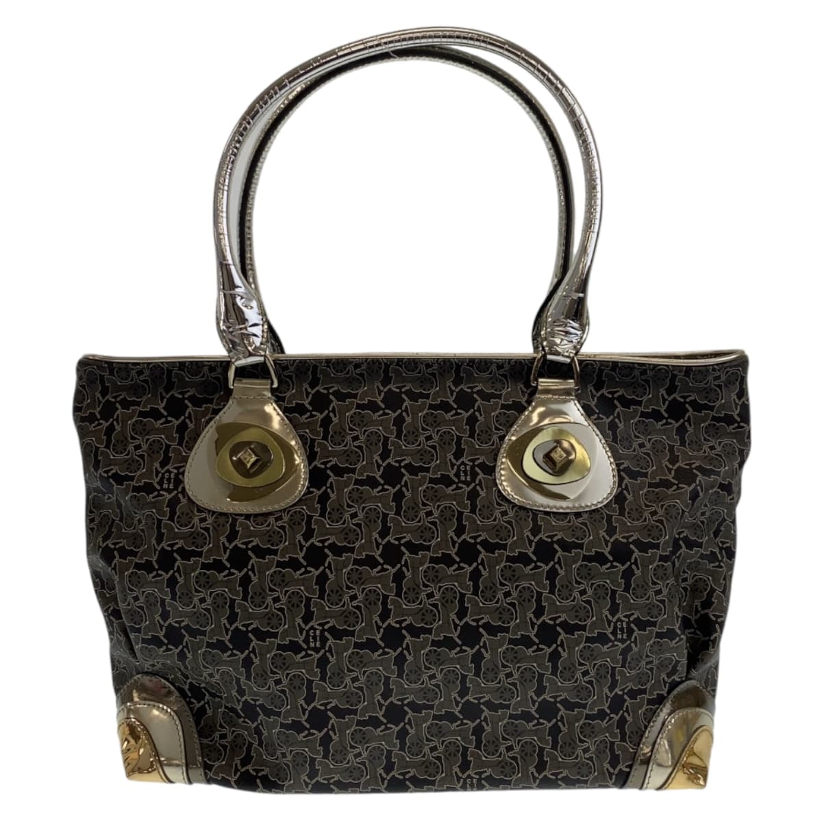 美品 CELINE セリーヌ ヴィンテージ サルキー 馬車柄 グレー マルチカラー シルバー金具 PVC トートバッグ ショルダーバッグ 506721 【中古】