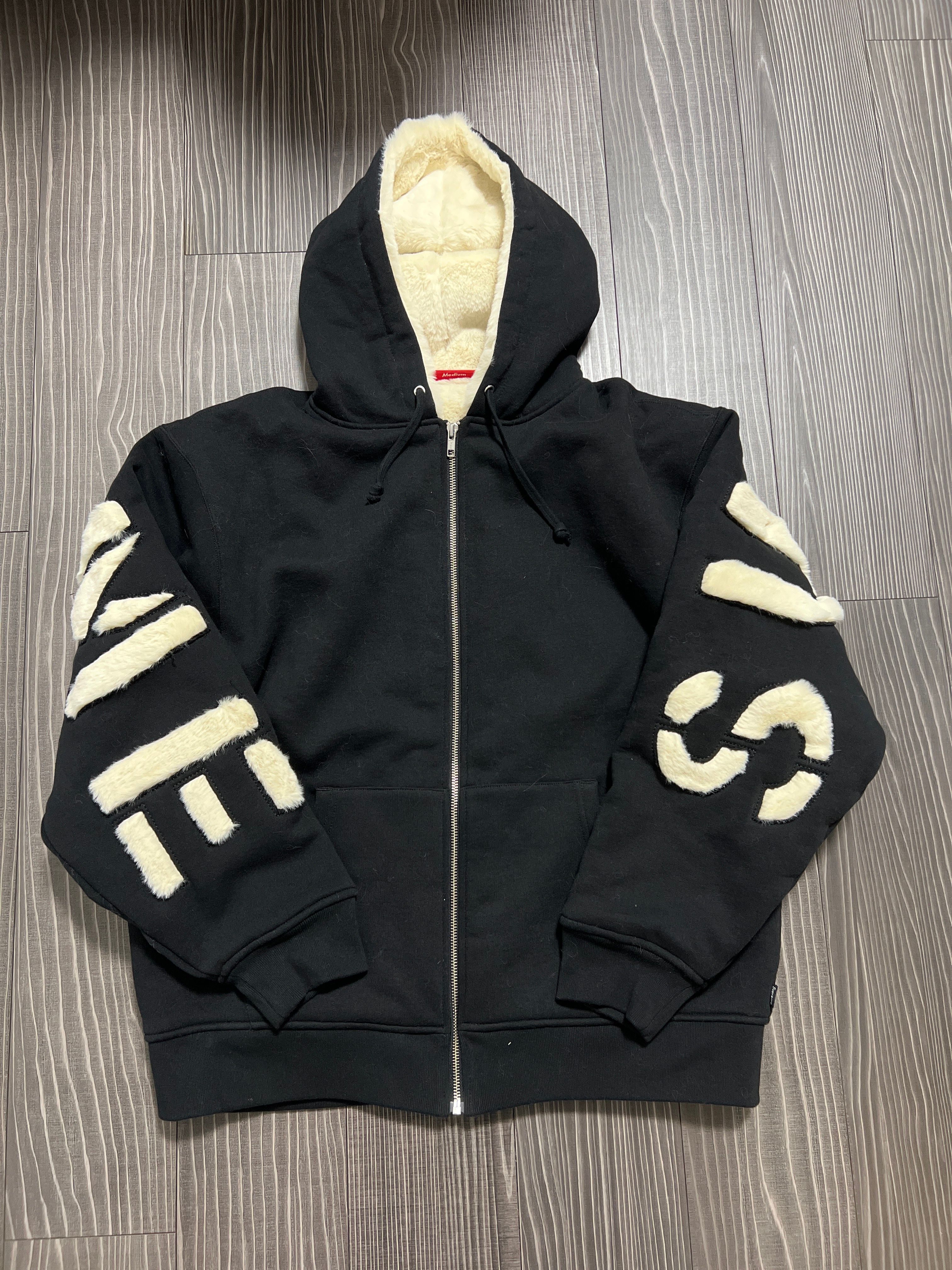 Supreme Faux Fur Lined Zip Up Hooded Sweatshirt "Black"