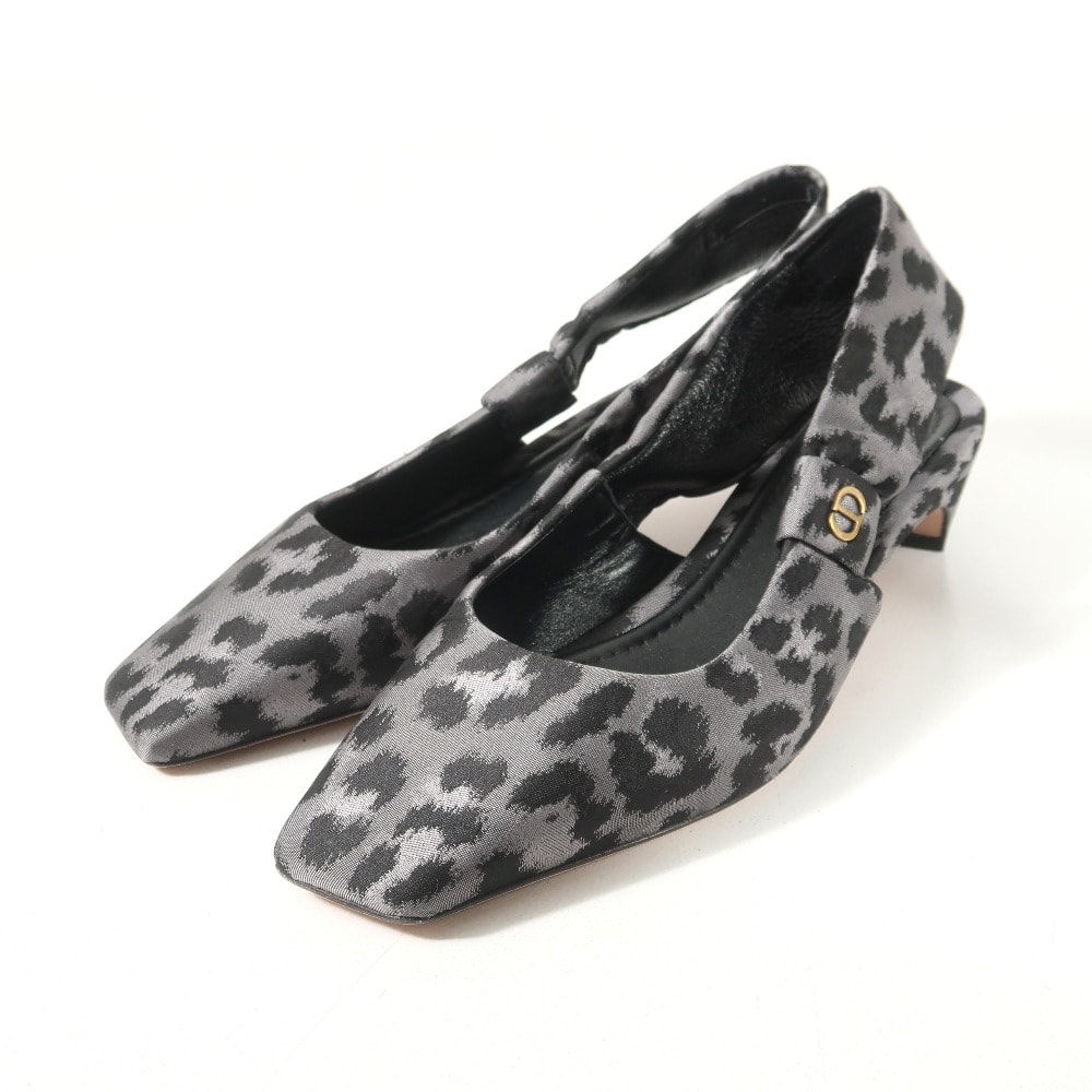 ■美品■Christian Dior クリスチャンディオール MIZZA ミッツァ パンプス サイズ37 1/2 D レオパード柄 CDロゴ スリングバック スクエアトゥ 靴 ブランド古着【中古】20251201/RA6764