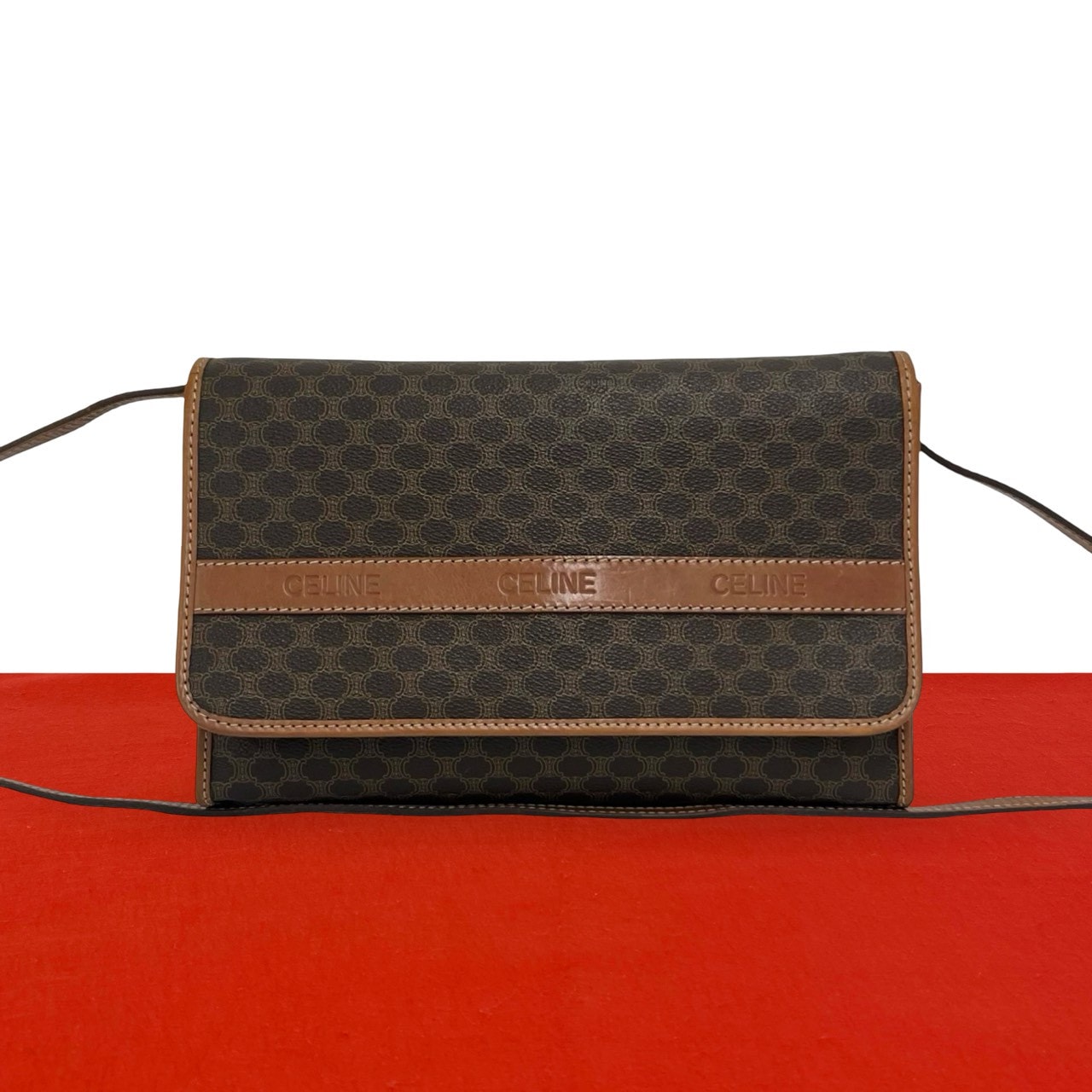 CELINE セリーヌ マカダム ブラゾン トリオンフ 柄 レザー PVC ショルダーバッグ ブラウン
 64337