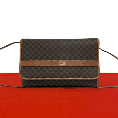 CELINE セリーヌ マカダム ブラゾン トリオンフ 柄 レザー PVC ショルダーバッグ ブラウン
64337