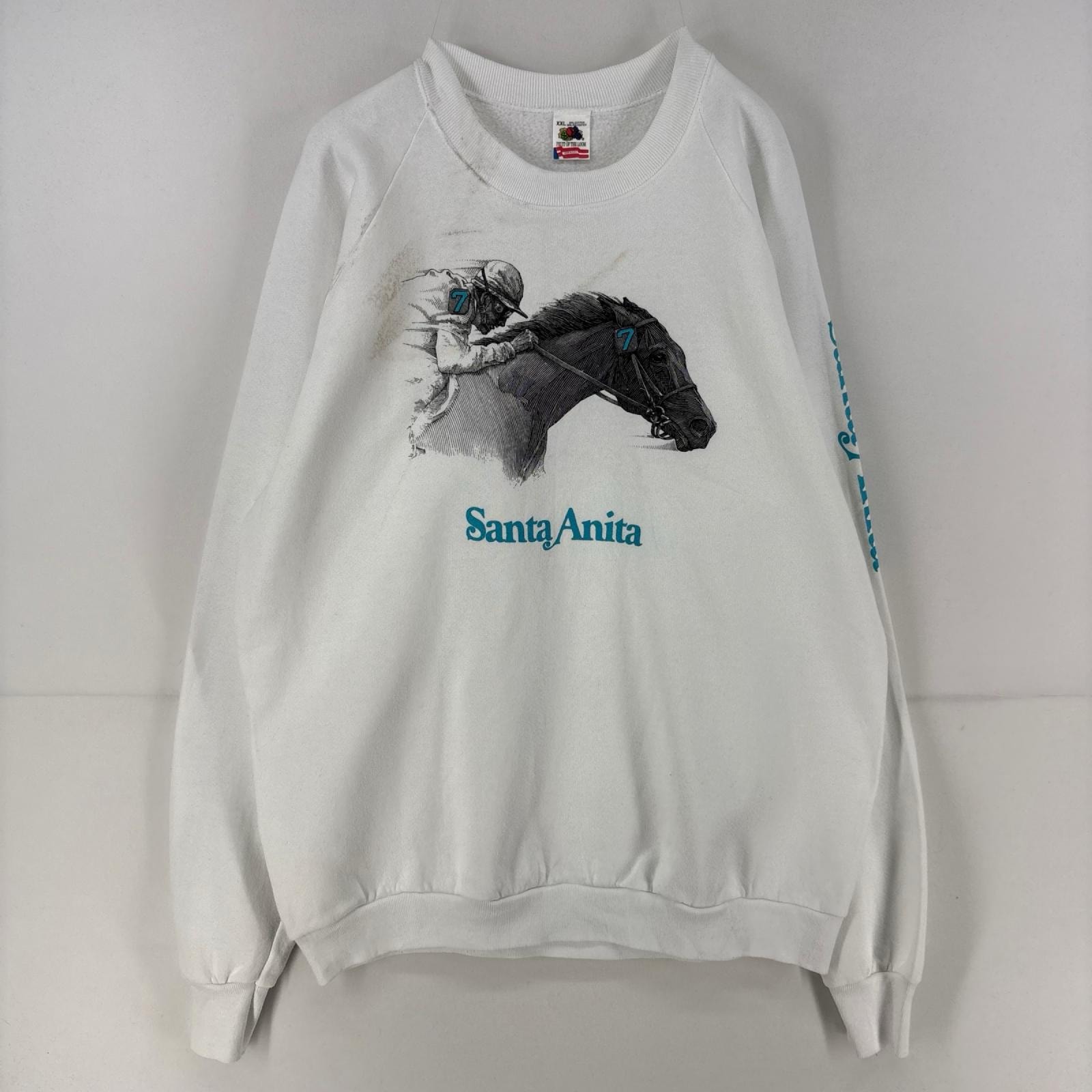 古着 90's/90年代 フルーツオブザルーム FRUIT OF THE LOOM USA製 スウェット プリント クルーネック トレーナー 2XL  ホワイト メンズ