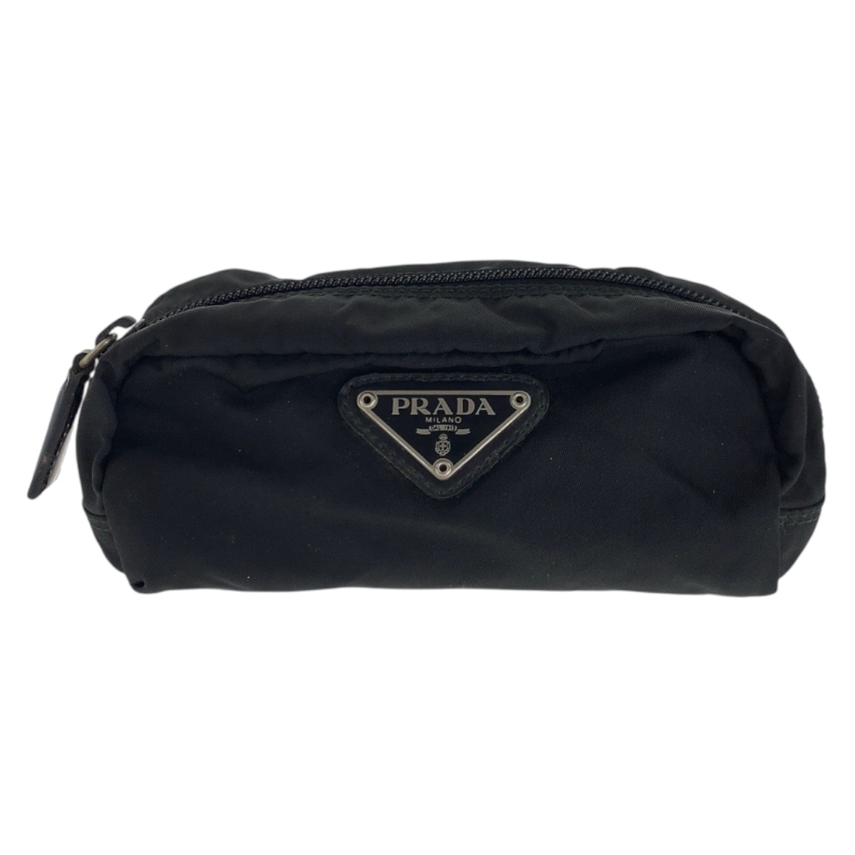 PRADA プラダ テスート 三角ロゴプレート ブラック 黒 シルバー金具 ナイロン ポーチ アクセサリーポーチ 600101 【中古】