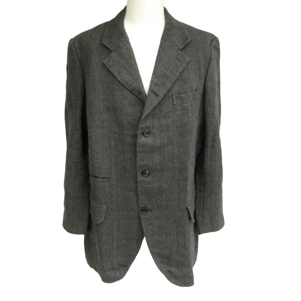 COMME des GARCONS HOMME DEUX コムデギャルソンオムドゥ 23SS DK-J047 AD2022 4B ポリ縮 ポリエステル縮絨加工 リネン テーラード ジャケット ダークグレー系 XL【中古】