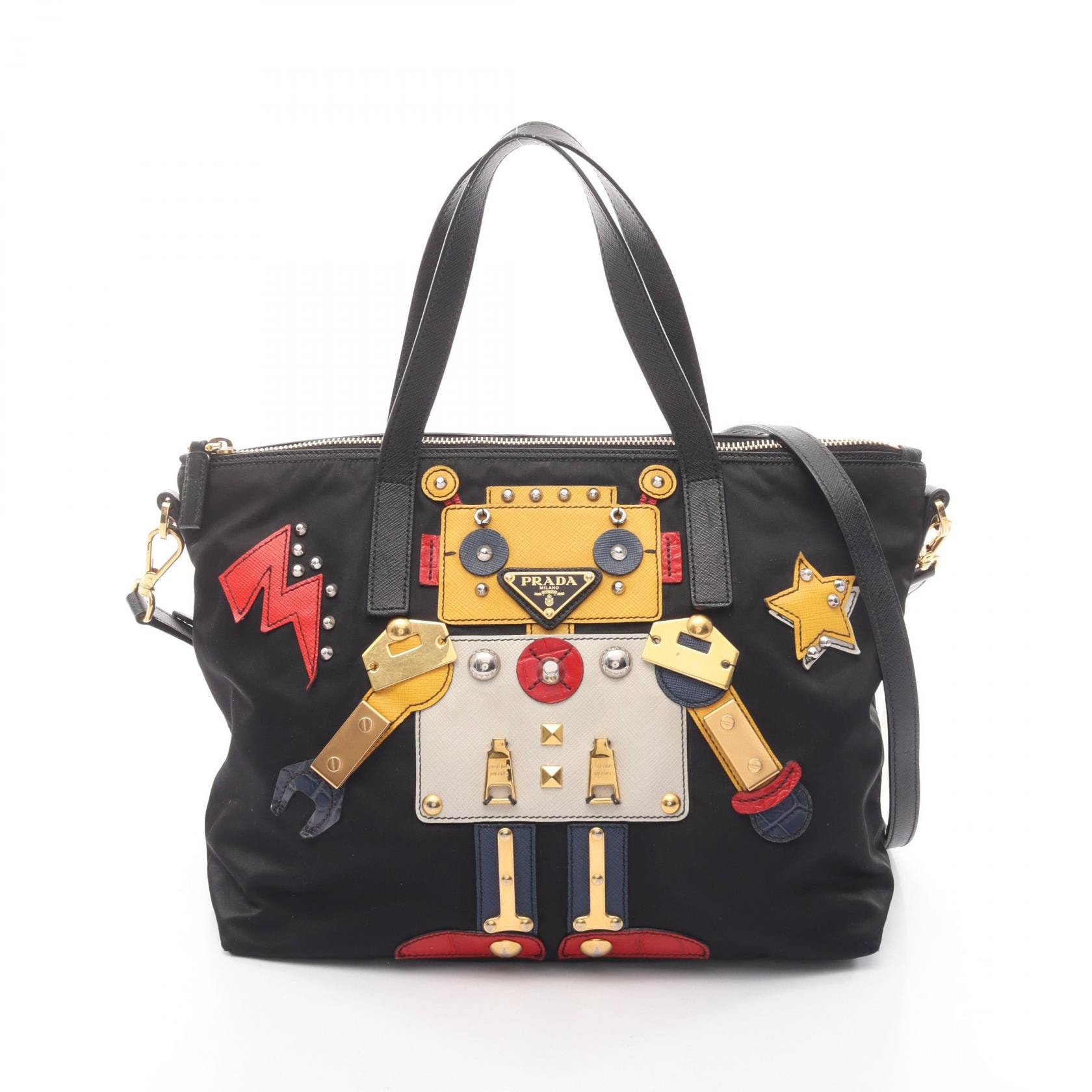 プラダ PRADA トートバッグ バッグ ナイロン サフィアーノレザー レディース ブラック系 / マルチカラー 【中古】