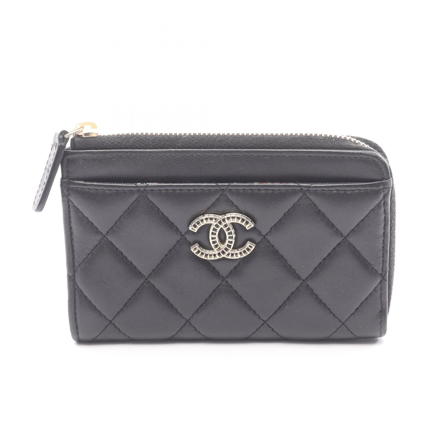 シャネル CHANEL マトラッセ フラグメントケース コインケース 財布 ラムスキン(羊革) レディース ブラック系 【中古】