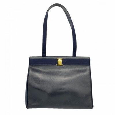 【6dc3277】サルヴァトーレフェラガモ トートバッグ ヴァラ レザー ネイビー ゴールド金具【中古】レディース