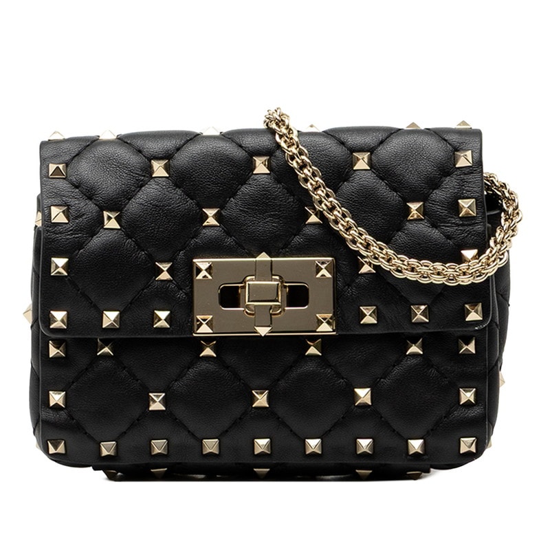 ヴァレンチノ ガラヴァーニ チェーン ショルダーバッグ ポシェット ブラック レザー レディース Valentino 中古