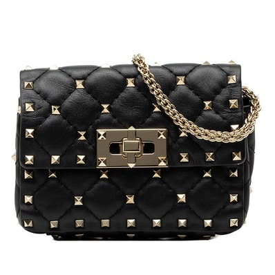 ヴァレンチノ ガラヴァーニ チェーン ショルダーバッグ ポシェット ブラック レザー レディース Valentino 中古
