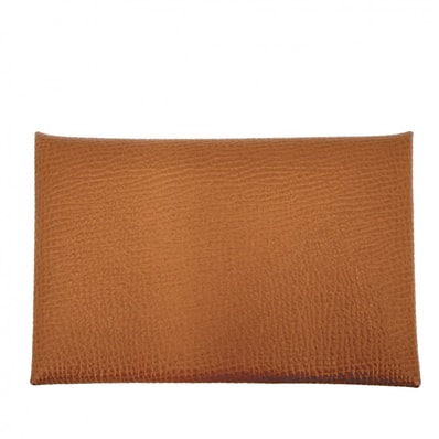 HERMES エルメス カードケース カルヴィ コインケース 名刺入れ 小銭入れ 小物 W刻印 ヴォーエプソン ブラウン 茶 シルバー金具 メンズ 美品 2024年【中古品】