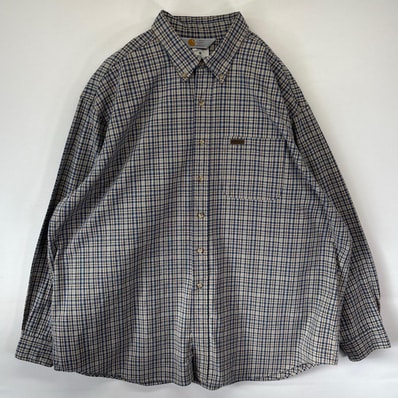 古着 カーハート Carhartt USA製 長袖シャツ ボタンダウン チェック 大きいサイズ ワンポイントロゴ 2XL ベージュ系 メンズ
