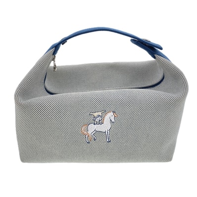 HERMES エルメス ブリッド ア ブラック ガブリオル GM ハンドバッグ H103587M コットン ブルー レディース【中古】