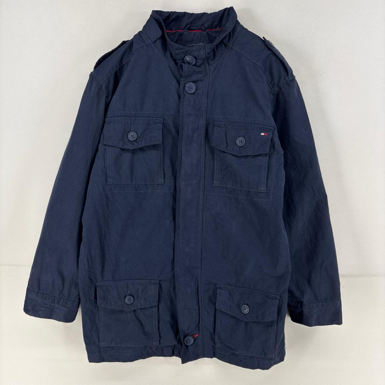 古着 トミーヒルフィガー TOMMY HILFIGER ジャケット フルジップ カバーオール ロゴ 胸ポケット 14 ネイビー レディース