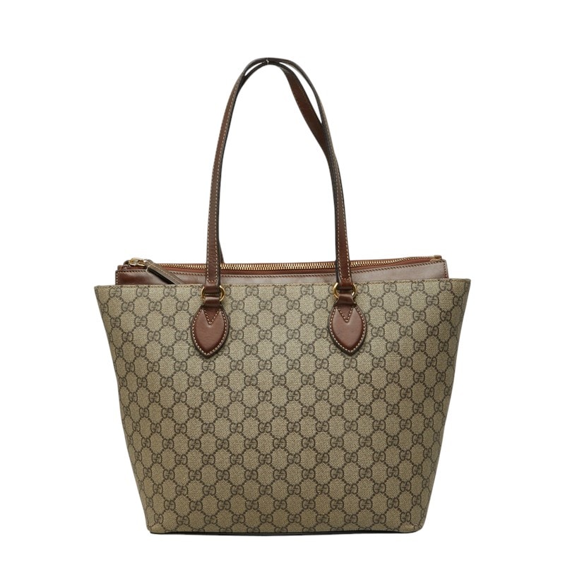 グッチ GGスプリーム トートバッグ ショルダーバッグ 415721 ベージュ ブラウン PVC レザー レディース GUCCI 中古