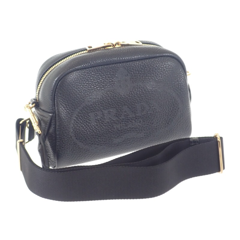 プラダ PRADA ヴィッテロダイノ 1BH187 ショルダーバッグ レザー ブラック NERO レディース メンズ【中古】【Aランク】