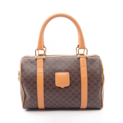 セリーヌ CELINE マカダム ボストンバッグ ハンドバッグ バッグ PVCコーティングキャンバス レザー レディース ブラウン系 【中古】