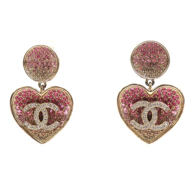 シャネル CHANEL イヤリング メタル/ラインストーン ピンク/ゴールド レディース【中古】 r11122a