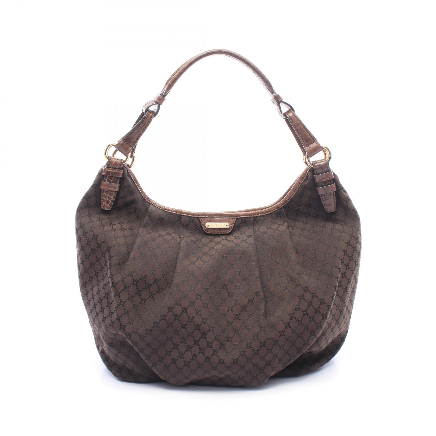 セリーヌ CELINE マカダム ショルダーバッグ バッグ キャンバス レザー レディース ブラウン系 【中古】