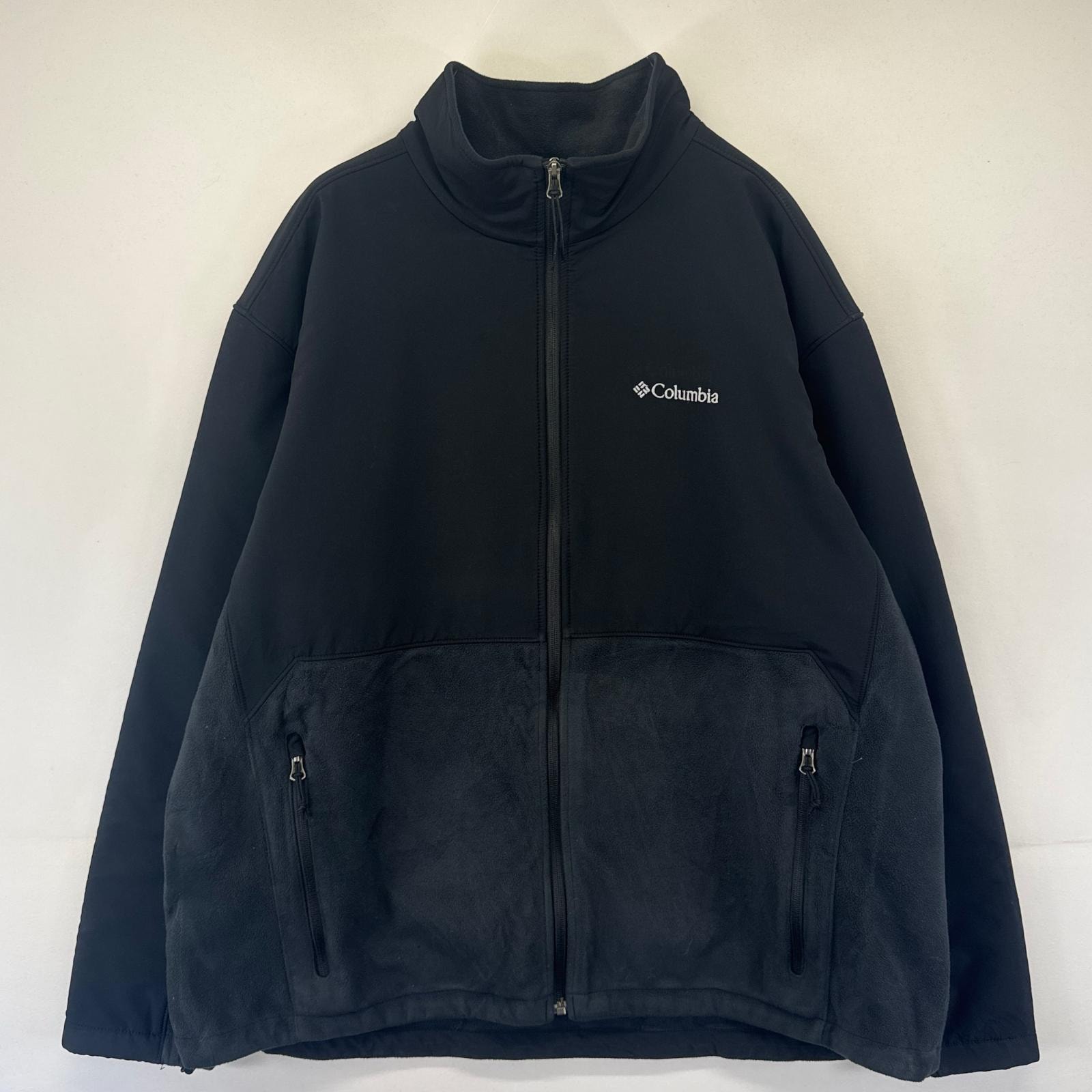 古着 コロンビア Columbia フリース ジャケット ワンポイント フルジップ シェルジャケット 大きいサイズ 2XL ブラック系 メンズ