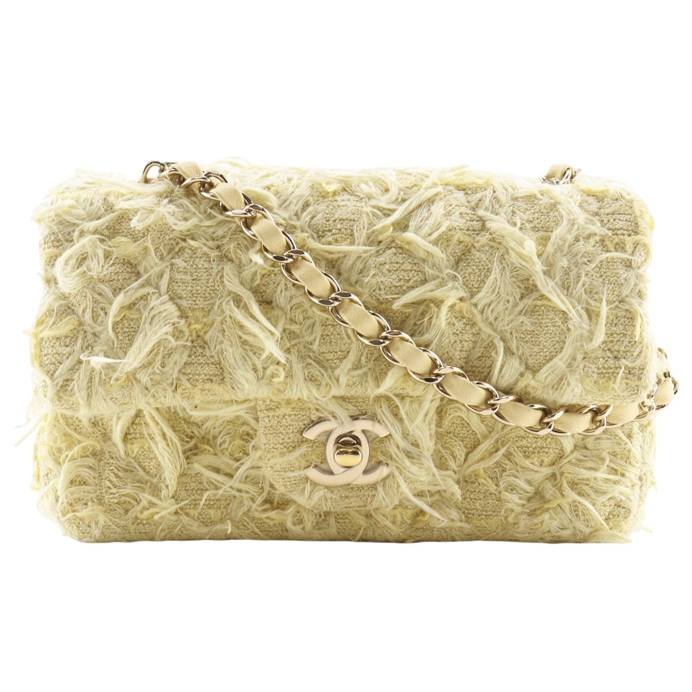 CHANEL Mini Matelasse Tweed Shoulder Bag "Yellow"