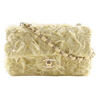 CHANEL Mini Matelasse Tweed Shoulder Bag "Yellow"