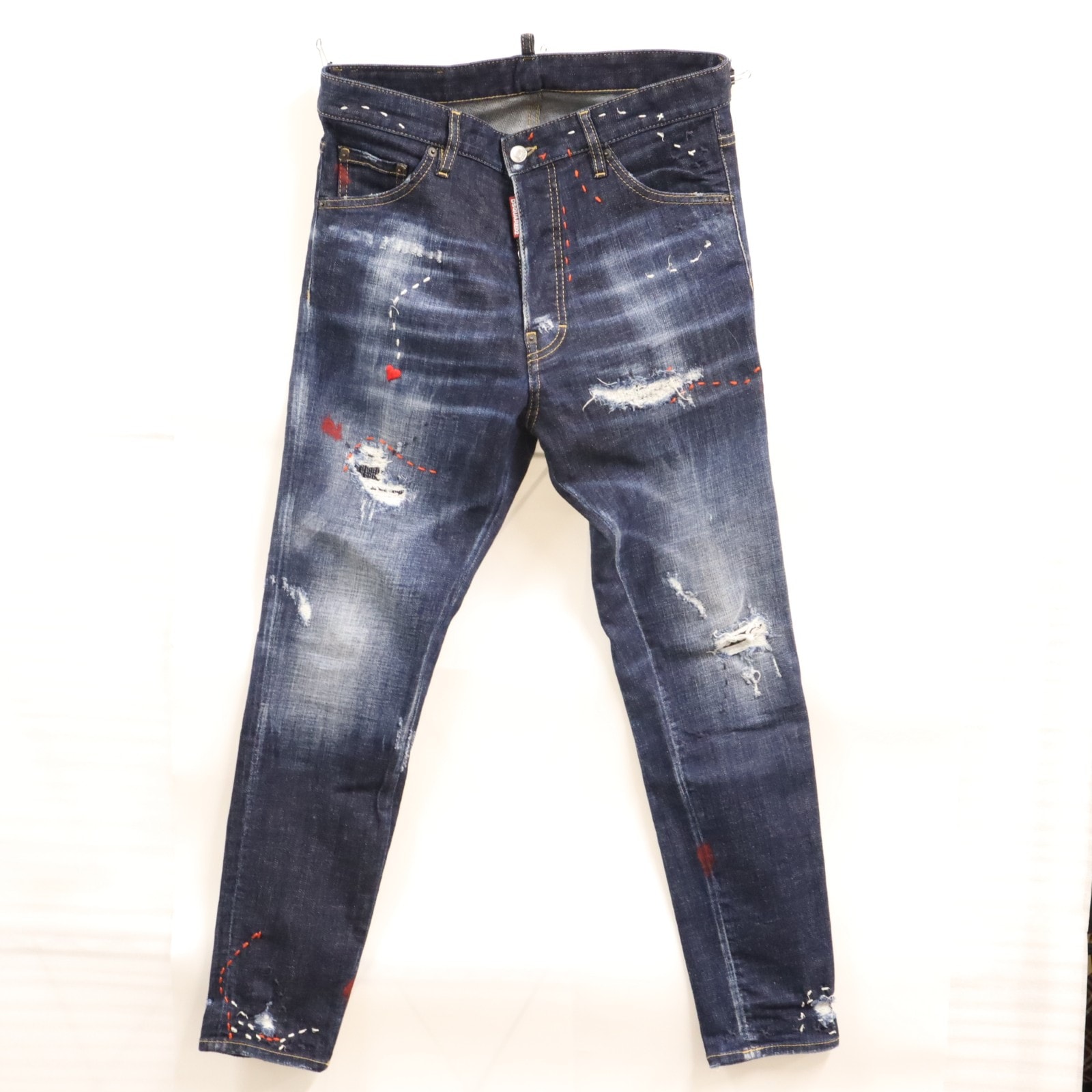 極美品 DSQUARED2 ディースクエアード ボトムス ダメージ ボタンフライ ジーンズ XS S74LB1151 パンツ ブルー コットン ポリウレタン メンズ