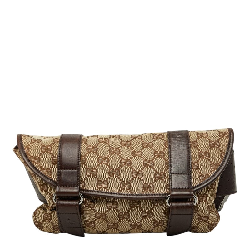 グッチ GGキャンバス ボディバッグ ウエストバッグ 145851 ベージュ ブラウン キャンバス レザー レディース GUCCI 【中古】