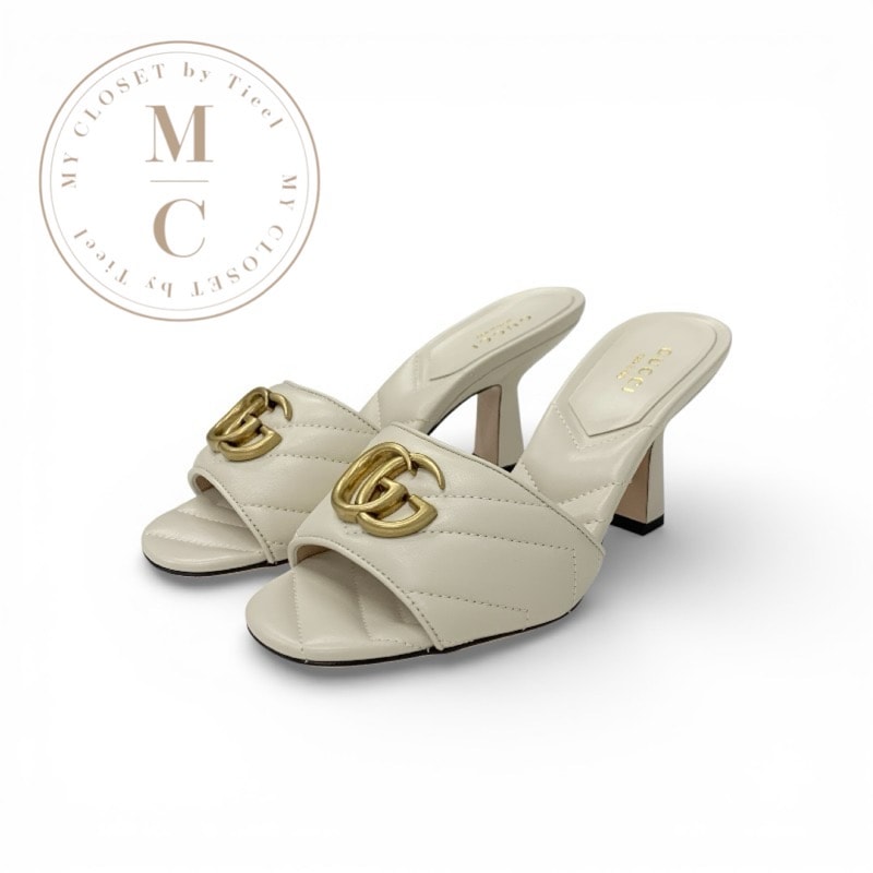 グッチ GUCCI サンダル 靴 シューズ レザー ホワイト ゴールド GGマーモント 未使用