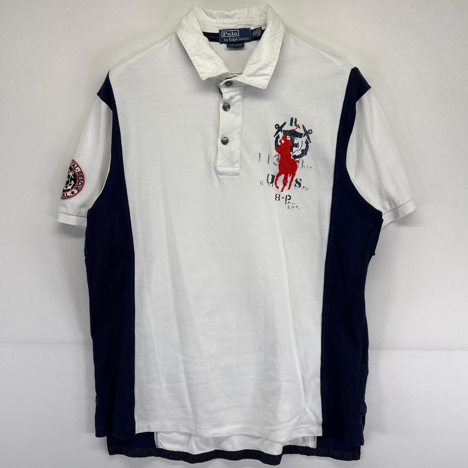 古着 ポロバイラルフローレン Polo by Ralph Lauren 半袖 ポロシャツ 大きいサイズ ラガーシャツ ビックポニー  XL  ホワイト メンズ