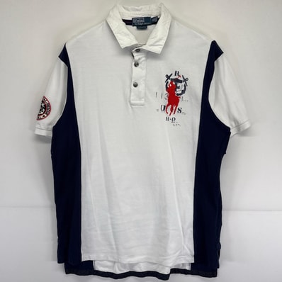 古着 ポロバイラルフローレン Polo by Ralph Lauren 半袖 ポロシャツ 大きいサイズ ラガーシャツ ビックポニー XL ホワイト メンズ