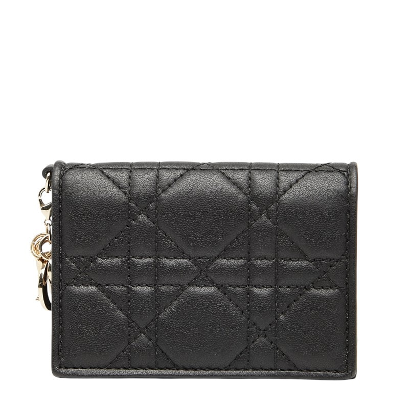 ディオール レディディオール カナージュ カードケース ブラック レザー レディース Dior 【中古】