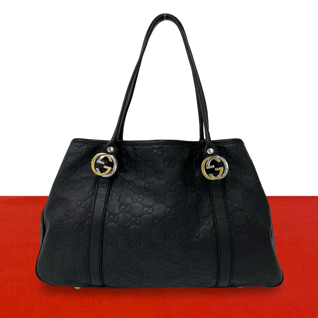 GUCCI グッチ GGツインズ シマ レザー トートバッグ ブラック
 19570