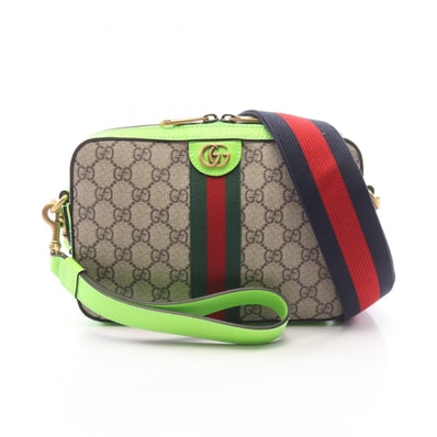 グッチ GUCCI GGスプリーム シェリーライン ショルダーバッグ バッグ PVCコーティングキャンバス レザー レディース ベージュ系 / グリーン系 699439・525040 【中古】