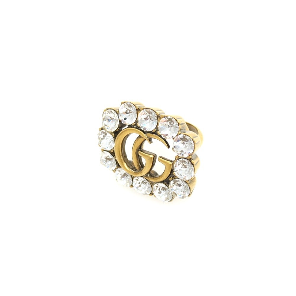 【中古】グッチ GUCCI 真鍮 クリスタルラインストーン リング・指輪 ゴールド【サイズXS】【レディース】
