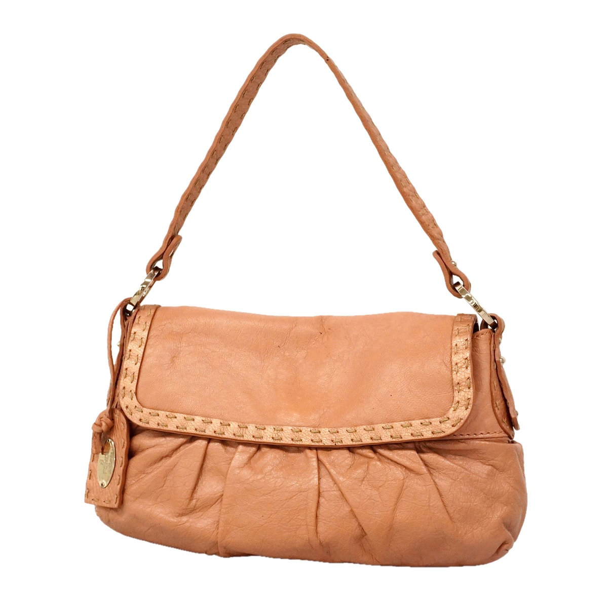 【6id5240】フェンディ ショルダーバッグ セレリア レザー ピンクベージュ シルバー金具【中古】レディース