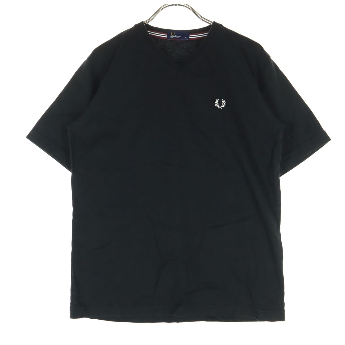 FRED PERRY フレッドペリー コットン ワンポイント刺繍 半袖 Vネック Tシャツ S ブラック