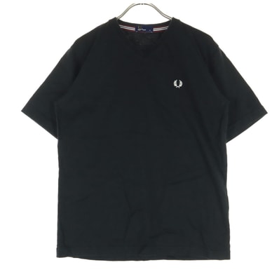 FRED PERRY フレッドペリー コットン ワンポイント刺繍 半袖 Vネック Tシャツ S ブラック