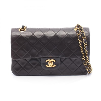 シャネル CHANEL マトラッセ Wフラップ ショルダーバッグ バッグ ラムスキン(羊革) レディース ブラック系 A01113 【中古】