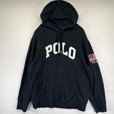 古着 ポロ・ラルフローレン POLO RALPH LAUREN パーカー スウェット プルオーバー ビッグロゴ 大きいサイズ フーディ XL ブラック メンズ