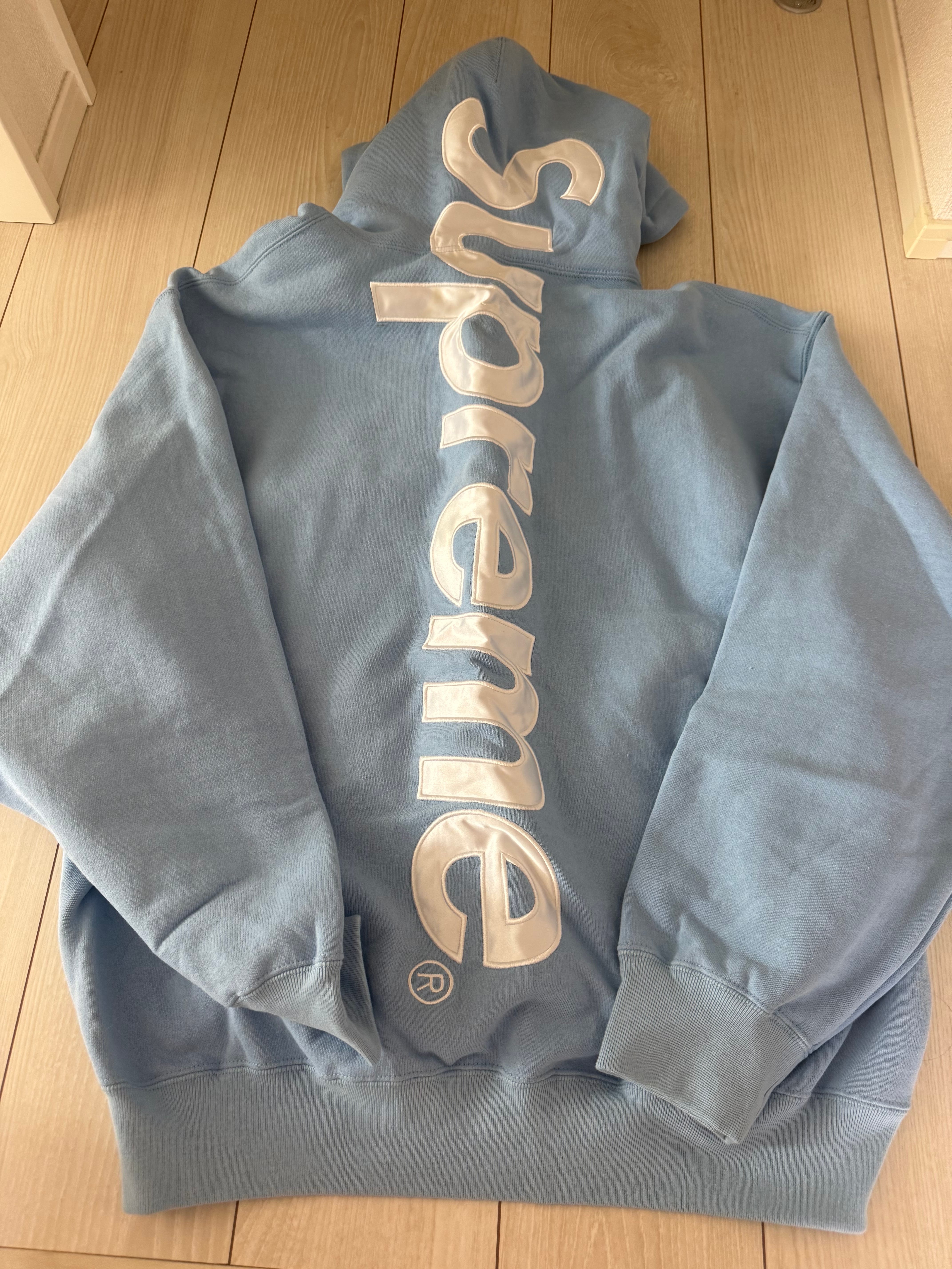 Supreme Satin Applique Hooded Sweatshirt "Light Blue" (24FW)
