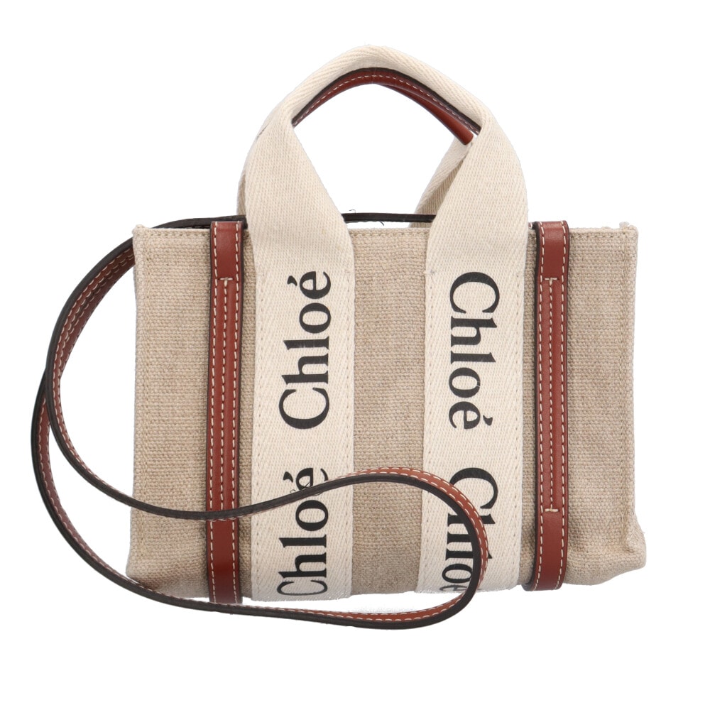 クロエ ミニトート ウッディ ショルダーバッグ リネン CHC22AP237I2690U ブラウン レディース Chloe  中古