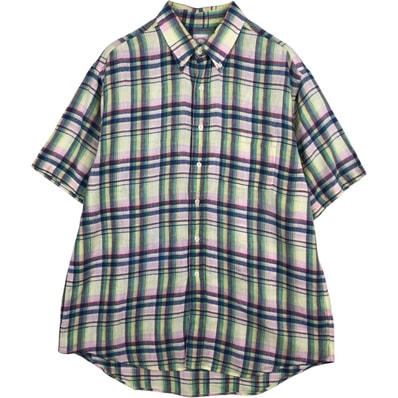 古着 ブルックスブラザーズ Brooks Brothers 346 チェック柄 マドラスチェック 半袖 リネン ボタンダウンシャツ メンズL相当/eaa623547