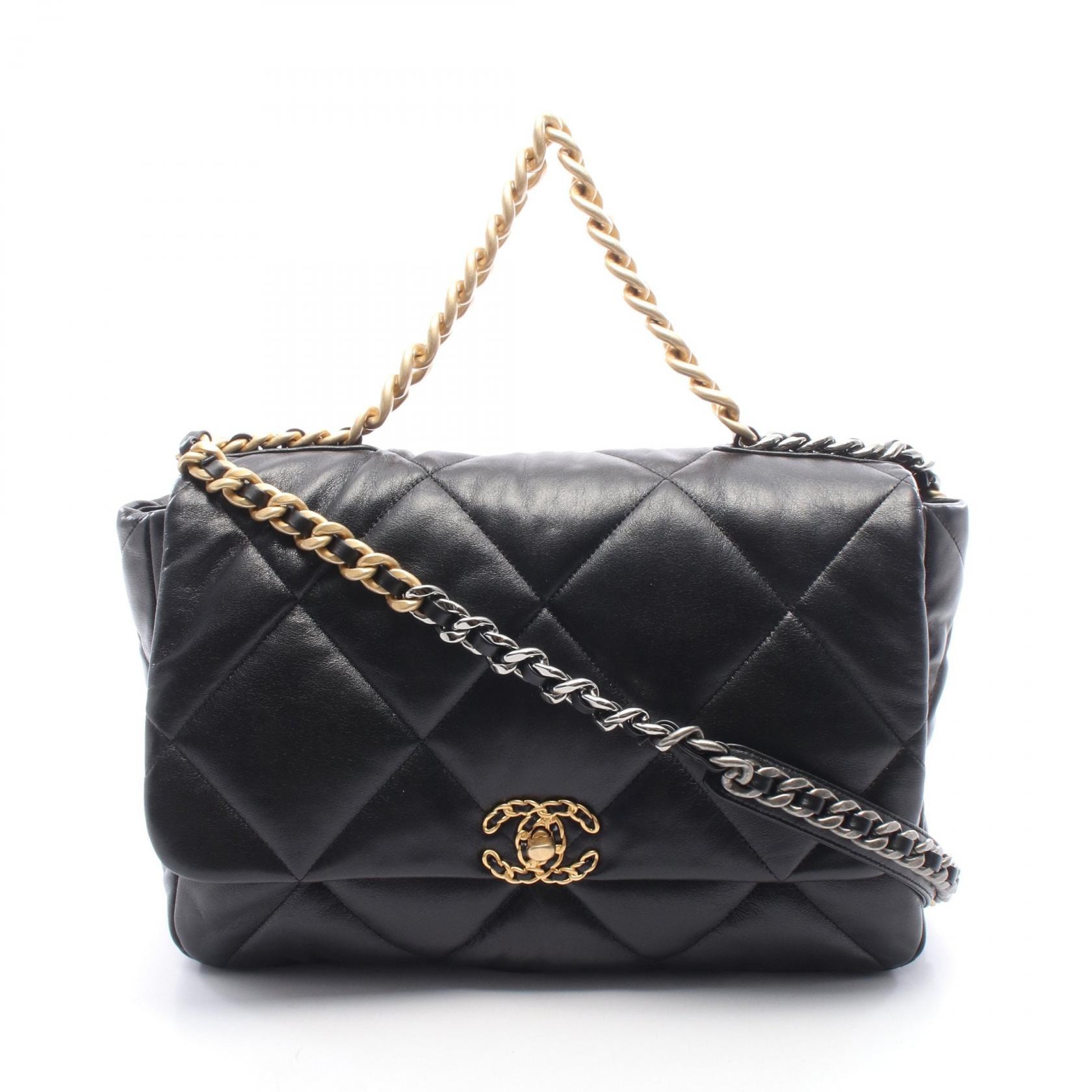 シャネル CHANEL 19 ディズヌフ マキシ 2WAY ショルダーバッグ バッグ レザー レディース ブラック系 【中古】
