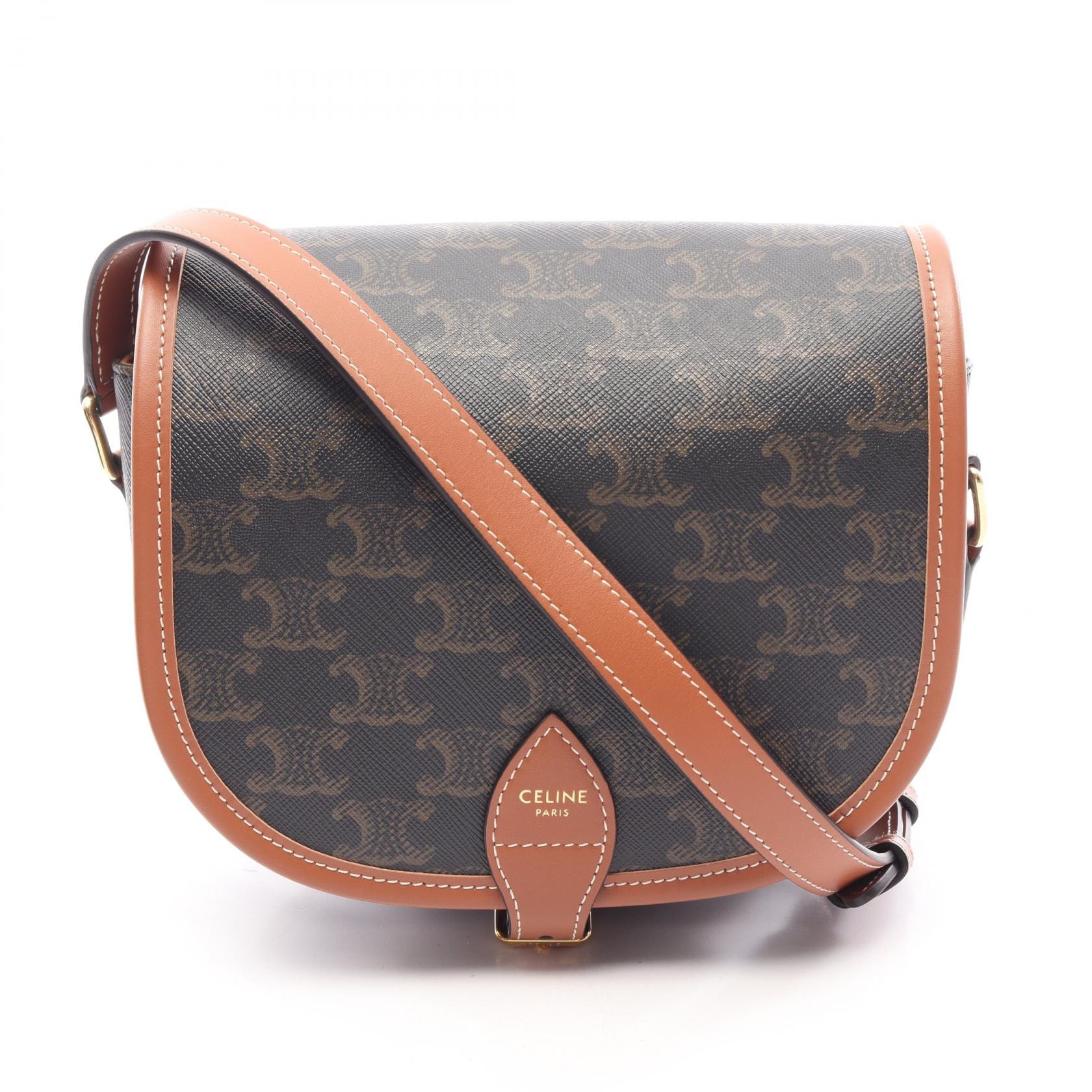 セリーヌ CELINE フォルコ ミディアムバッグ トリオンフ ショルダーバッグ バッグ PVCコーティングキャンバス レザー レディース ブラック系 / ブラウン系 191502BZJ 【中古】