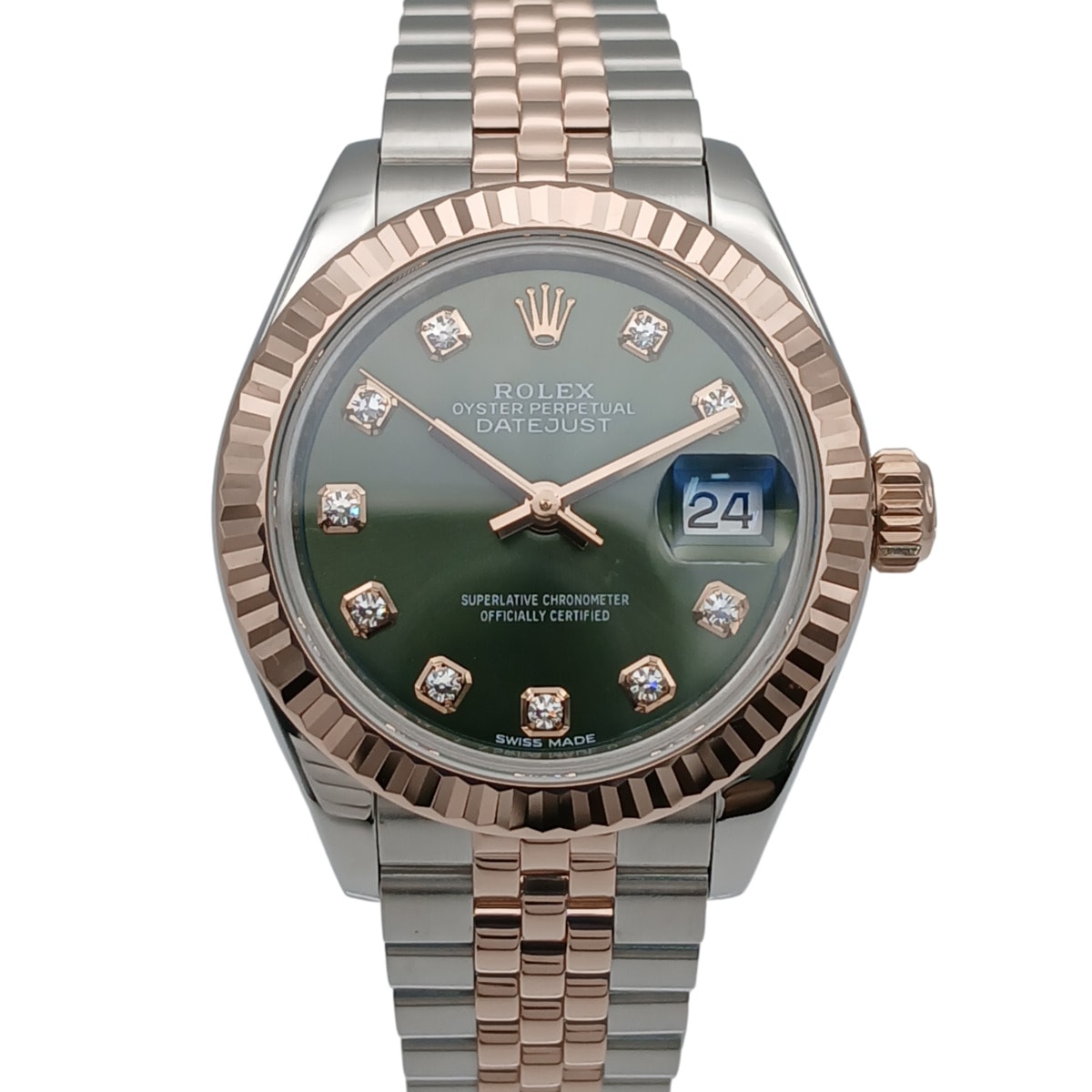 ROLEX ロレックス デイトジャスト 10P olive green 腕時計 179171G ステンレススチール K18ピンクゴールド シルバー ピンクゴールド グリーン レディース【中古】